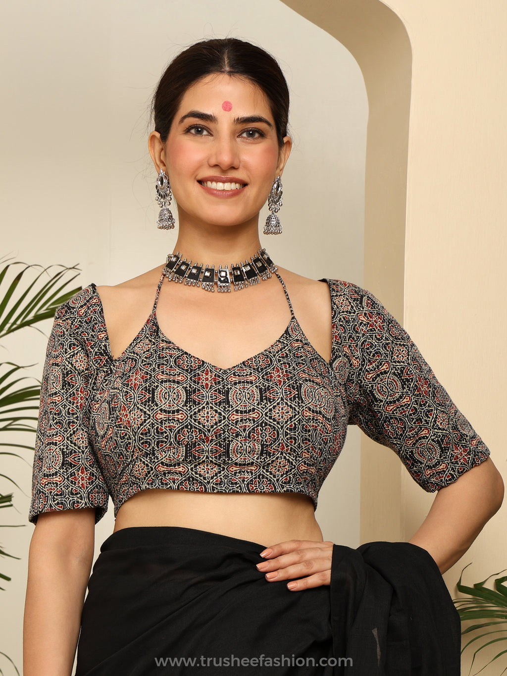 Elegant Printed Cold Shoulder Crop Blouse