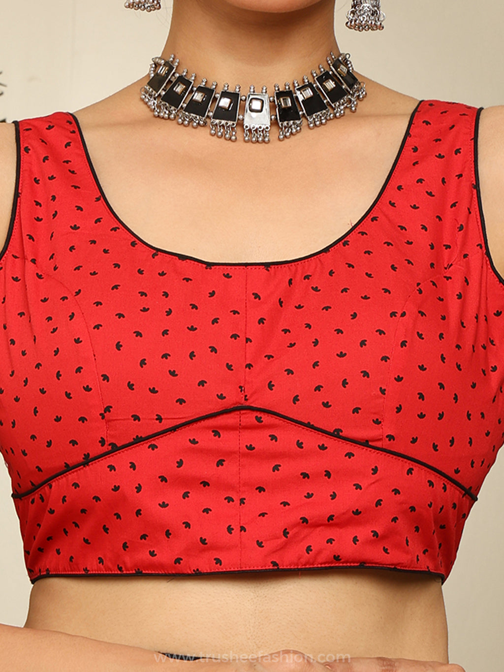 Classic Red dots Printed Sleeveless Crop Blouse