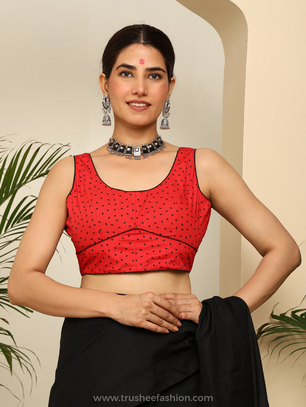 Classic Red dots Printed Sleeveless Crop Blouse