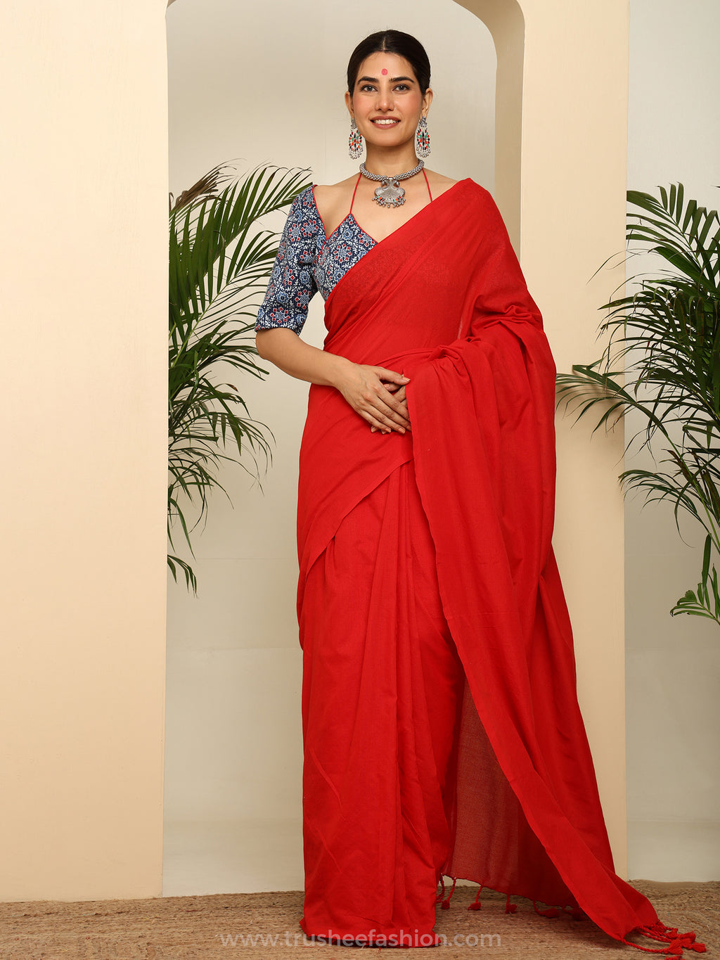 Blue Floral Printed Cold Shoulder Crop Blouse