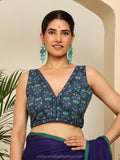 Teal Floral Printed Sleeveless V Neck Crop Blouse