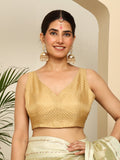 Golden Textured Sleeveless V Neck Crop Blouse