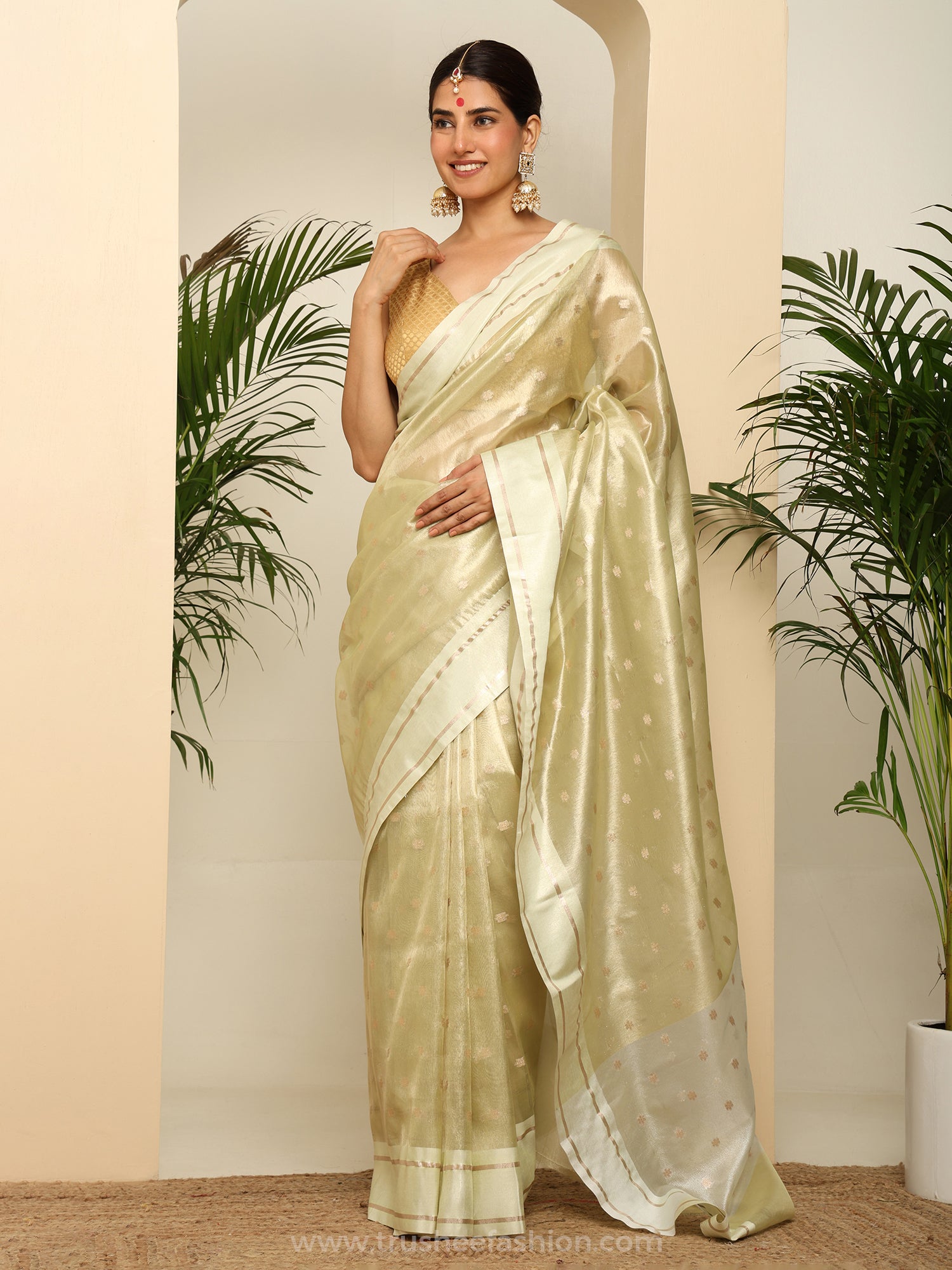 Golden Chevron Pattern Sleeveless V Neck Crop Blouse