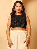 Black Mirror Work  Sleeveless Crop Blouse