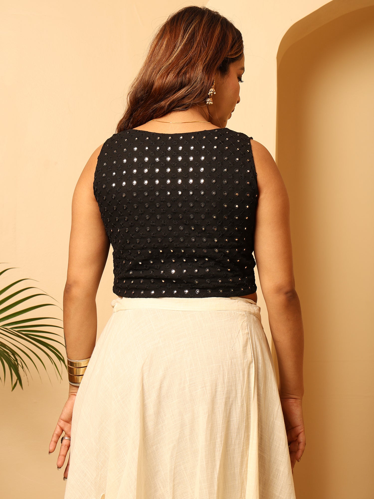 Black Mirror Work  Sleeveless Crop Blouse