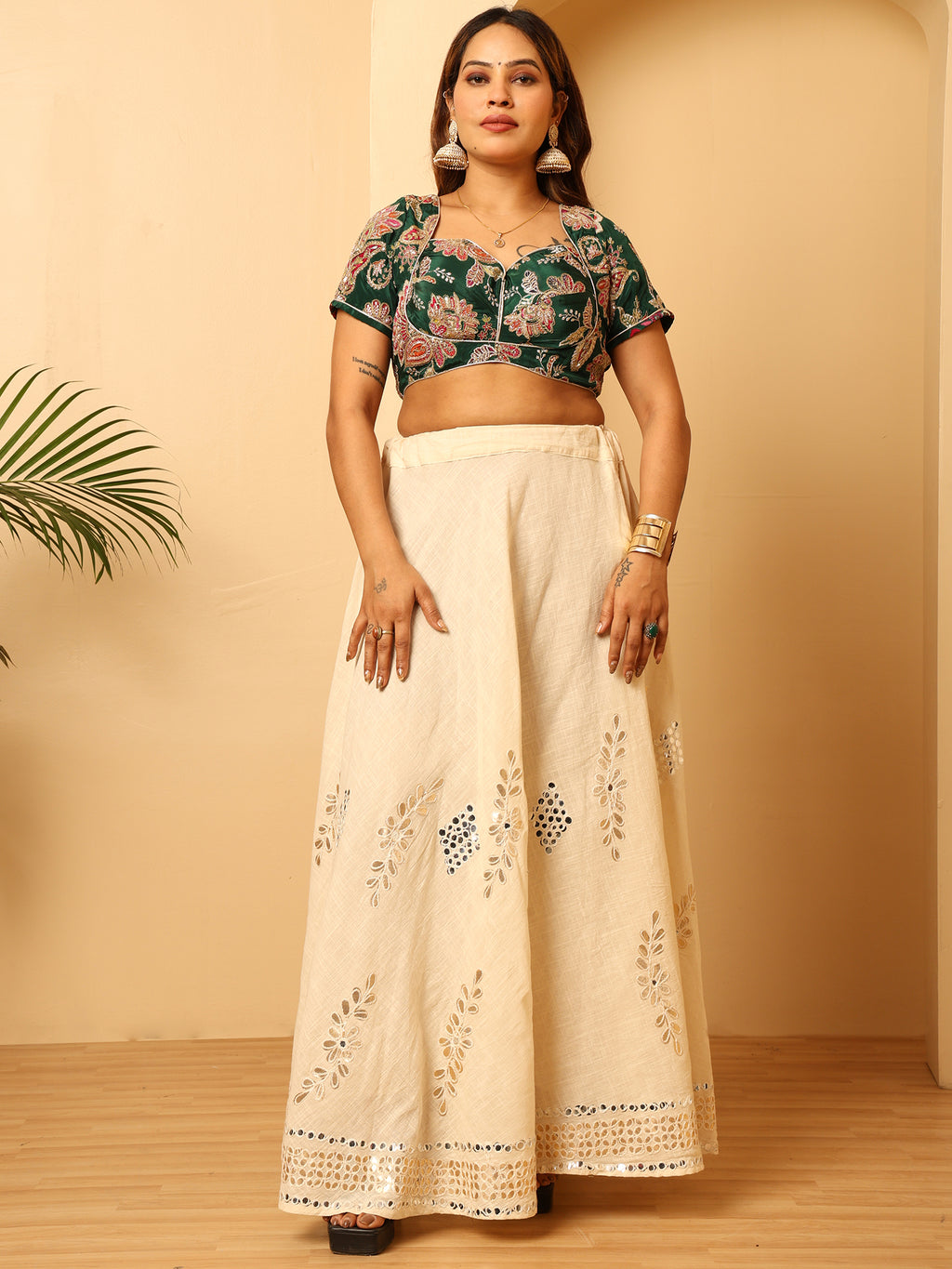 Embroidered Pink Flower sweatheart  Neck Ethnic Blouse