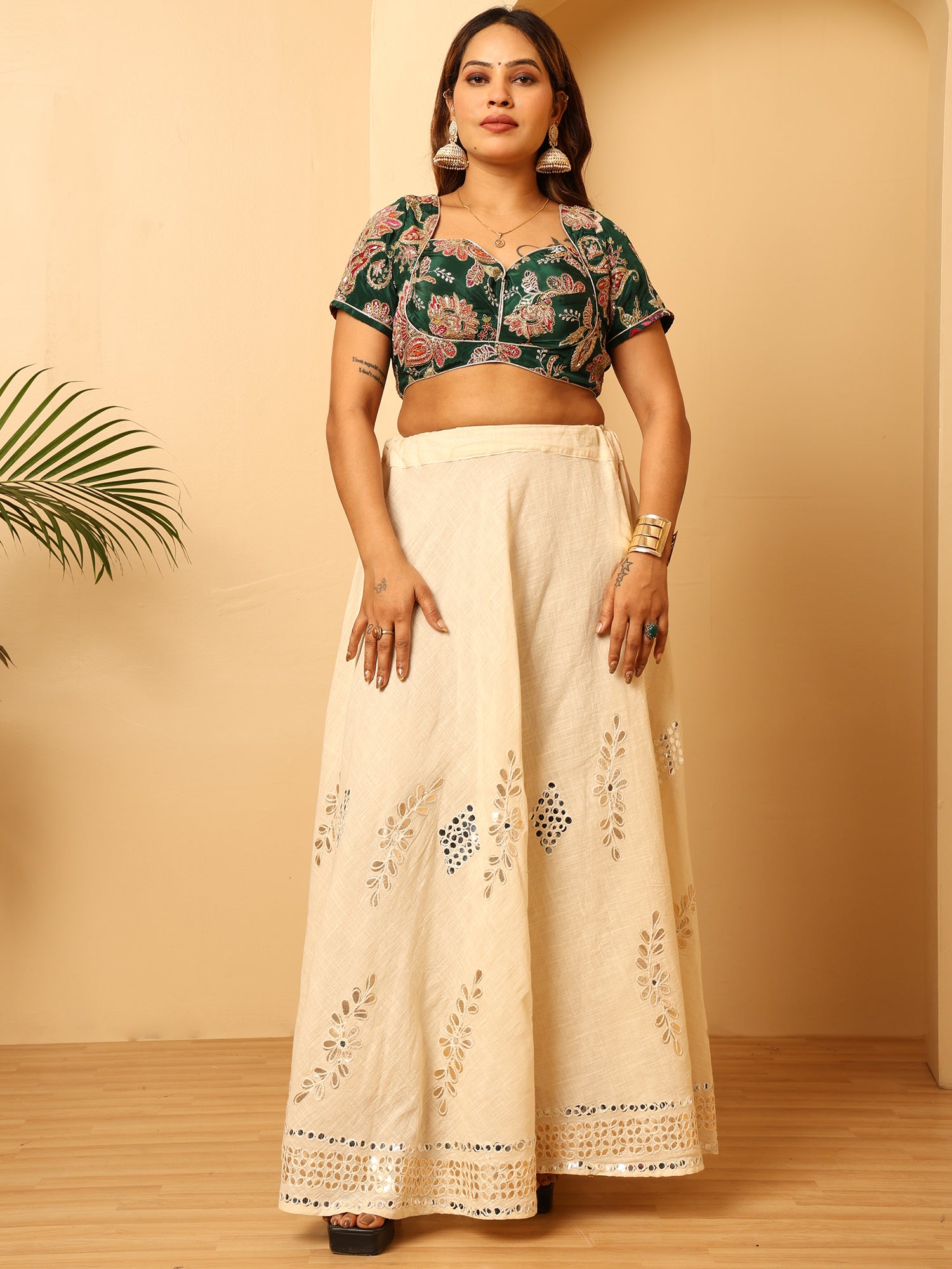 Embroidered Pink Flower sweatheart  Neck Ethnic Blouse